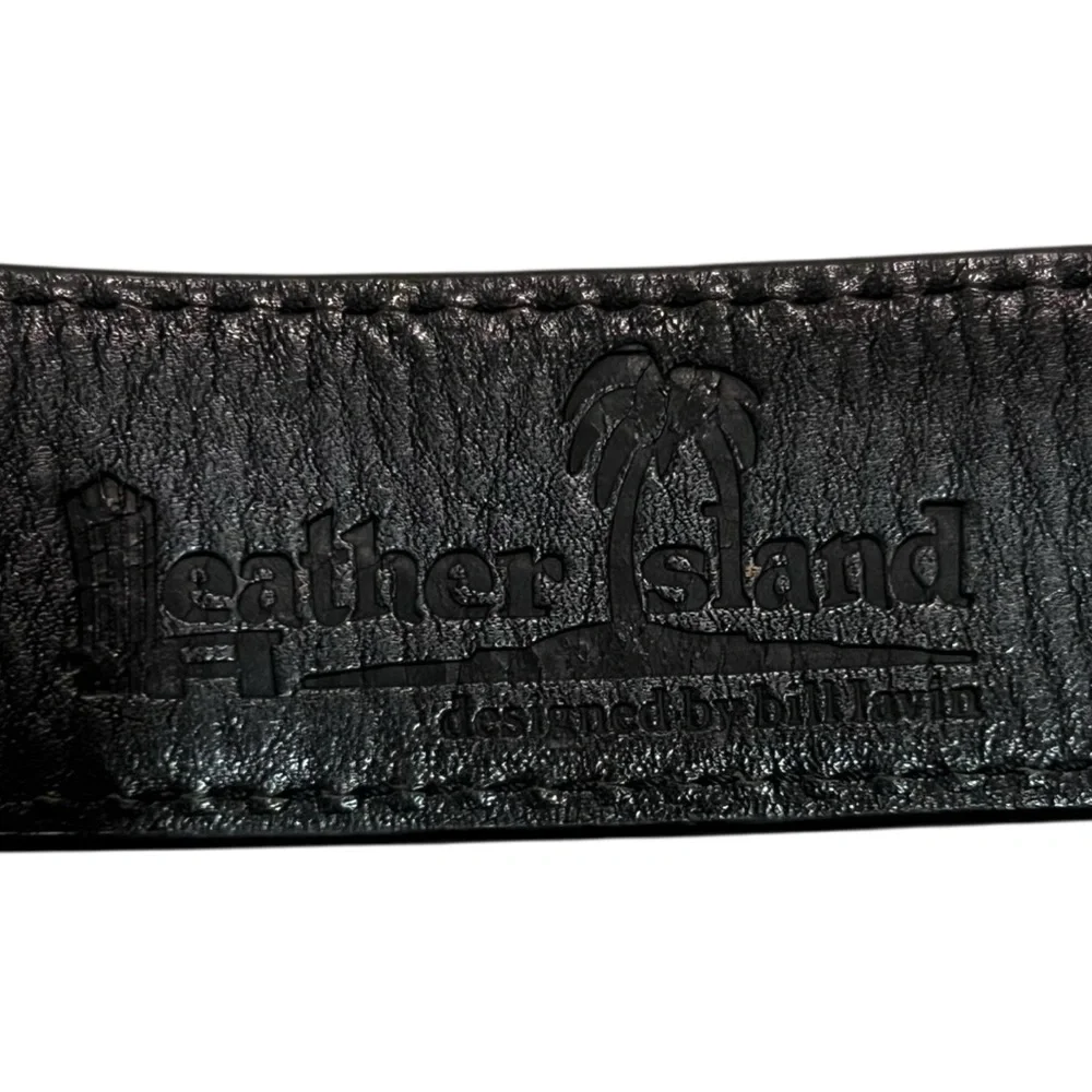🖤 Leather Island by Bill Lavin‎ Belt w/ Decorative Marble-Style Buckle